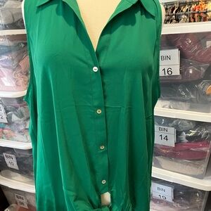 Vibrant Green Sleeveless Button-Down Shirt